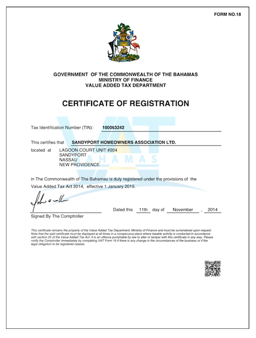 VAT Registration | Sandyport Homeowners Association